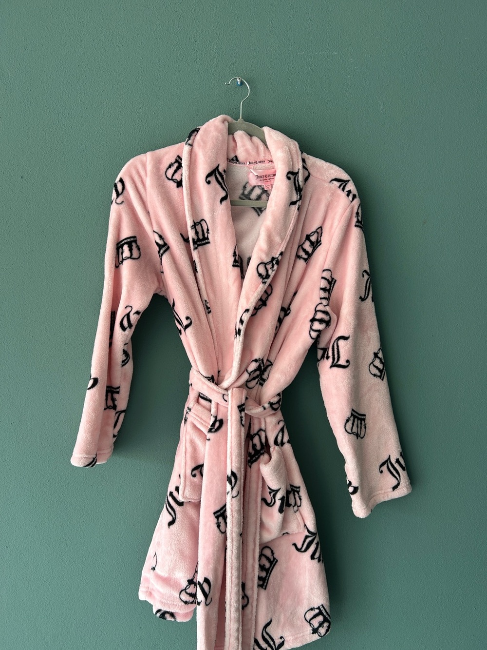 Juicy Couture Pink Plush Robe with Black Script Logo
